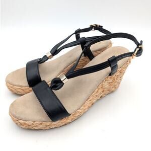 Anne Klein Wanessa Wedge Sandal Open Toe Women's Black Size US8.5M EU39